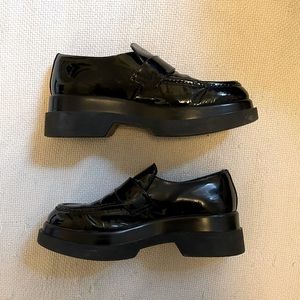 black patent leather loafers